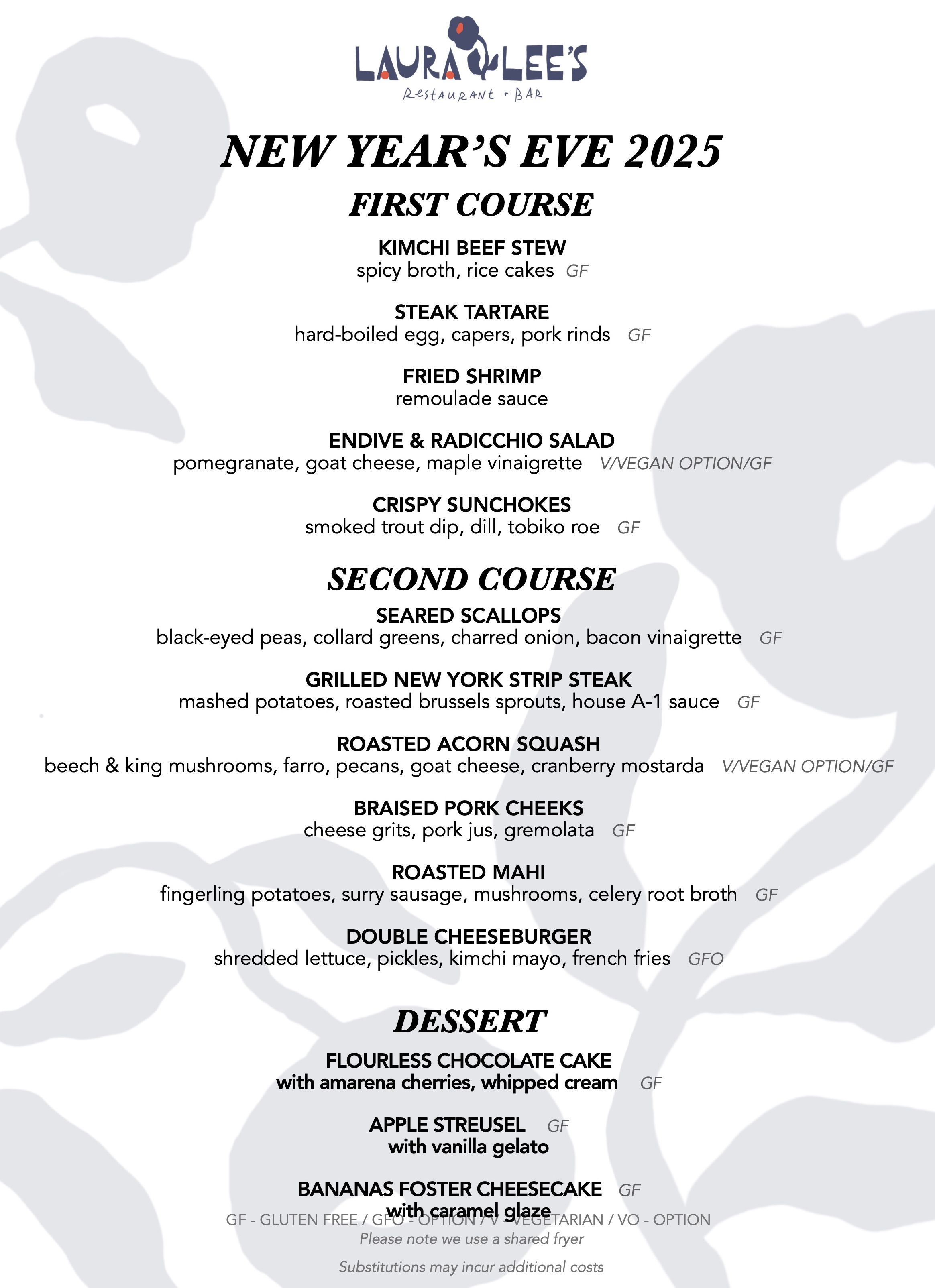 menu for dinner